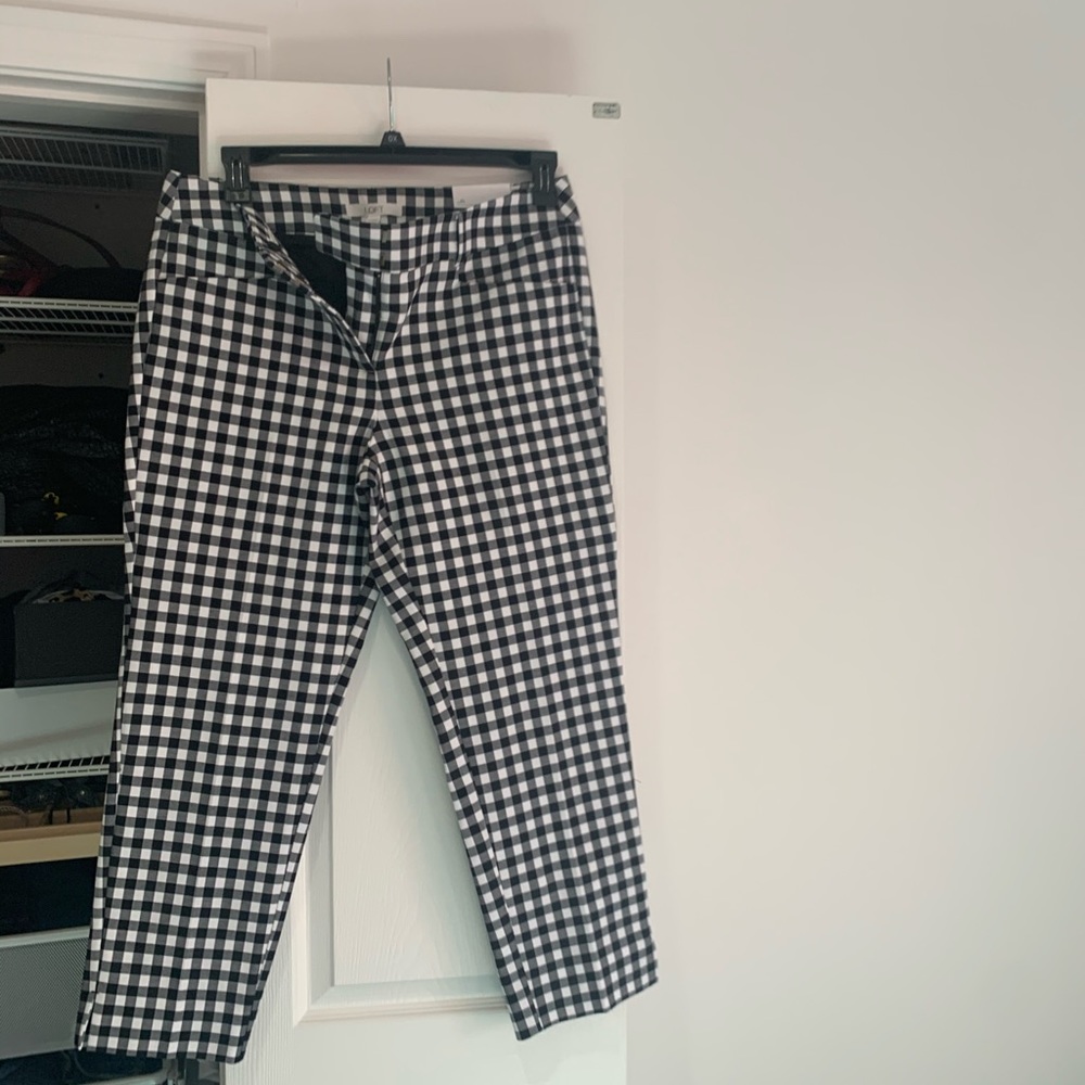 Plaid black and white loft straight pants